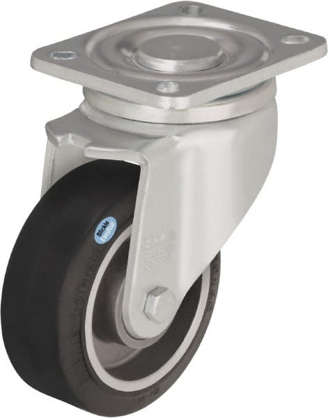 Blickle - 4" Diam x 1-9/16" Wide x 5-33/64" OAH Top Plate Mount Swivel Caster - Solid Rubber, 440 Lb Capacity, Ball Bearing, 3-15/16 x 3-3/8" Plate - Exact Tooling