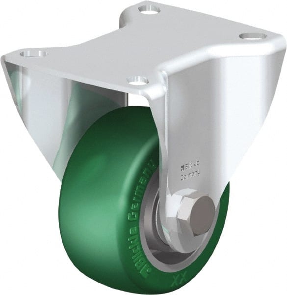 Blickle - 3" Diam x 1-9/16" Wide x 4-21/64" OAH Top Plate Mount Rigid Caster - Polyurethane-Elastomer Blickle Softhane, 506 Lb Capacity, Ball Bearing, 3-15/16 x 3-3/8" Plate - Exact Tooling