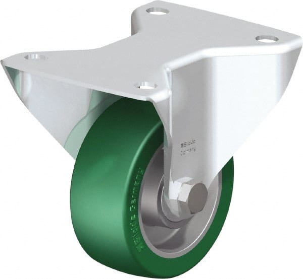 Blickle - 4" Diam x 1-9/16" Wide x 5-7/64" OAH Top Plate Mount Rigid Caster - Polyurethane-Elastomer Blickle Softhane, 660 Lb Capacity, Ball Bearing, 5-1/2 x 4-3/8" Plate - Exact Tooling