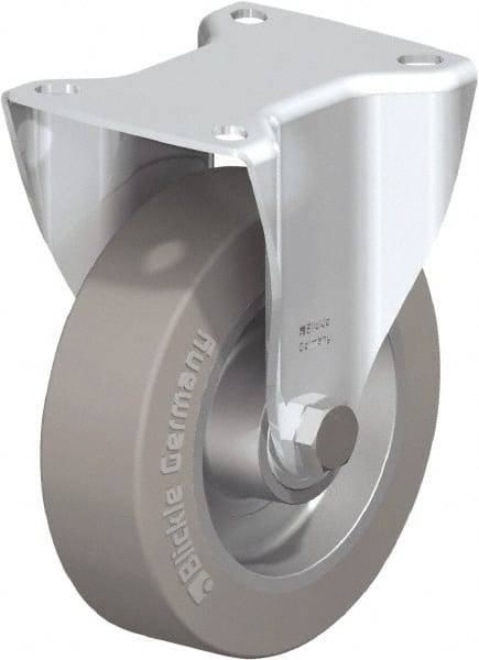 Blickle - 5" Diam x 1-9/16" Wide x 6-3/32" OAH Top Plate Mount Rigid Caster - Solid Rubber, 550 Lb Capacity, Ball Bearing, 3-15/16 x 3-3/8" Plate - Exact Tooling