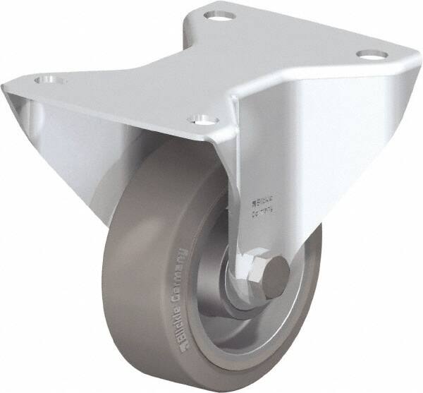 Blickle - 4" Diam x 1-9/16" Wide x 5-7/64" OAH Top Plate Mount Rigid Caster - Solid Rubber, 440 Lb Capacity, Ball Bearing, 5-1/2 x 4-3/8" Plate - Exact Tooling
