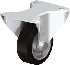 Blickle - 4" Diam x 1-9/16" Wide x 5-7/64" OAH Top Plate Mount Rigid Caster - Solid Rubber, 440 Lb Capacity, Ball Bearing, 5-1/2 x 4-3/8" Plate - Exact Tooling