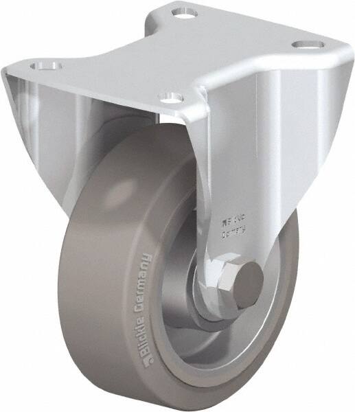 Blickle - 4" Diam x 1-9/16" Wide x 5-7/64" OAH Top Plate Mount Rigid Caster - Solid Rubber, 440 Lb Capacity, Ball Bearing, 3-15/16 x 3-3/8" Plate - Exact Tooling