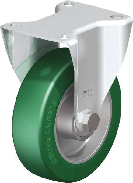 Blickle - 5" Diam x 1-9/16" Wide x 6-7/64" OAH Top Plate Mount Rigid Caster - Polyurethane-Elastomer Blickle Softhane, 770 Lb Capacity, Ball Bearing, 3-15/16 x 3-3/8" Plate - Exact Tooling