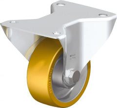 Blickle - 4" Diam x 1-9/16" Wide x 5-7/64" OAH Top Plate Mount Rigid Caster - Polyurethane-Elastomer Blickle Softhane, 550 Lb Capacity, Ball Bearing, 5-1/2 x 4-3/8" Plate - Exact Tooling