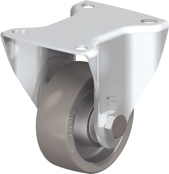 Blickle - 3" Diam x 1-3/16" Wide x 4-21/64" OAH Top Plate Mount Rigid Caster - Polyurethane-Elastomer Blickle Softhane, 396 Lb Capacity, Ball Bearing, 3-15/16 x 3-3/8" Plate - Exact Tooling