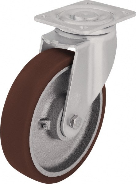 Blickle - 4" Diam x 1-37/64" Wide x 5-33/64" OAH Top Plate Mount Swivel Caster - Polyurethane-Elastomer Blickle Softhane, 880 Lb Capacity, Ball Bearing, 3-15/16 x 3-3/8" Plate - Exact Tooling