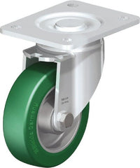 Blickle - 5" Diam x 1-9/16" Wide x 6-1/2" OAH Top Plate Mount Swivel Caster - Polyurethane-Elastomer Blickle Softhane, 770 Lb Capacity, Ball Bearing, 5-1/2 x 4-3/8" Plate - Exact Tooling