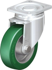 Blickle - 5" Diam x 1-9/16" Wide x 6-1/2" OAH Top Plate Mount Swivel Caster - Polyurethane-Elastomer Blickle Softhane, 770 Lb Capacity, Ball Bearing, 3-15/16 x 3-3/8" Plate - Exact Tooling