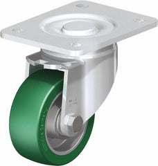 Blickle - 4" Diam x 1-9/16" Wide x 5-33/64" OAH Top Plate Mount Swivel Caster - Polyurethane-Elastomer Blickle Softhane, 660 Lb Capacity, Ball Bearing, 5-1/2 x 4-3/8" Plate - Exact Tooling