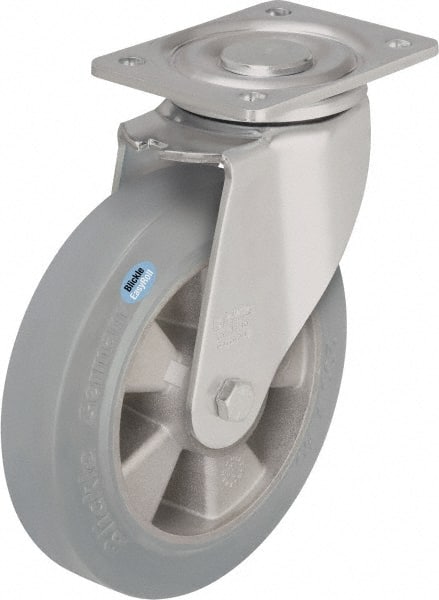 Blickle - 5" Diam x 2" Wide x 6-11/16" OAH Top Plate Mount Swivel Caster - Solid Rubber, 594 Lb Capacity, Ball Bearing, 5-1/2 x 4-3/8" Plate - Exact Tooling
