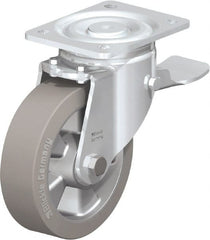 Blickle - 6-1/2" Diam x 2" Wide x 7-61/64" OAH Top Plate Mount Swivel Caster with Brake - Solid Rubber, 880 Lb Capacity, Ball Bearing, 5-1/2 x 4-3/8" Plate - Exact Tooling
