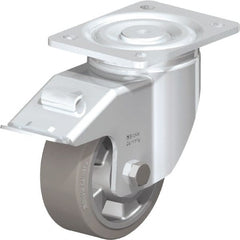 Blickle - 5" Diam x 2" Wide x 6-11/16" OAH Top Plate Mount Swivel Caster with Brake - Solid Rubber, 594 Lb Capacity, Ball Bearing, 5-1/2 x 4-3/8" Plate - Exact Tooling