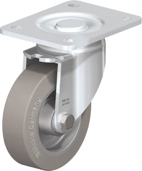Blickle - 5" Diam x 1-9/16" Wide x 6-1/2" OAH Top Plate Mount Swivel Caster - Solid Rubber, 550 Lb Capacity, Ball Bearing, 5-1/2 x 4-3/8" Plate - Exact Tooling