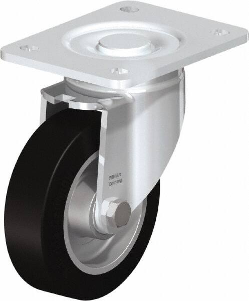 Blickle - 5" Diam x 1-9/16" Wide x 6-1/2" OAH Top Plate Mount Swivel Caster - Solid Rubber, 550 Lb Capacity, Ball Bearing, 5-1/2 x 4-3/8" Plate - Exact Tooling