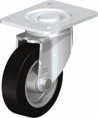 Blickle - 5" Diam x 1-9/16" Wide x 6-1/2" OAH Top Plate Mount Swivel Caster - Solid Rubber, 550 Lb Capacity, Ball Bearing, 5-1/2 x 4-3/8" Plate - Exact Tooling