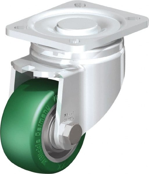 Blickle - 3" Diam x 1-9/16" Wide x 4-23/32" OAH Top Plate Mount Swivel Caster - Polyurethane-Elastomer Blickle Softhane, 506 Lb Capacity, Ball Bearing, 3-15/16 x 3-3/8" Plate - Exact Tooling