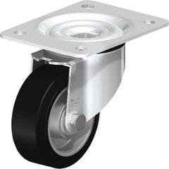 Blickle - 4" Diam x 1-37/64" Wide x 5-7/64" OAH Top Plate Mount Swivel Caster - Solid Rubber, 440 Lb Capacity, Ball Bearing, 5-1/2 x 4-3/8" Plate - Exact Tooling