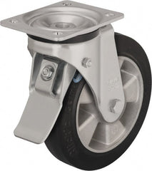 Blickle - 6-1/2" Diam x 1-31/32" Wide x 7-61/64" OAH Top Plate Mount Swivel Caster with Brake - Solid Rubber, 880 Lb Capacity, Ball Bearing, 5-1/2 x 4-3/8" Plate - Exact Tooling
