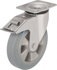 Blickle - 8" Diam x 1-31/32" Wide x 9-21/32" OAH Top Plate Mount Swivel Caster with Brake - Solid Rubber, 1,100 Lb Capacity, Ball Bearing, 5-1/2 x 4-3/8" Plate - Exact Tooling