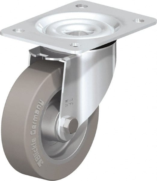 Blickle - 5" Diam x 1-37/64" Wide x 6-7/64" OAH Top Plate Mount Swivel Caster - Solid Rubber, 550 Lb Capacity, Ball Bearing, 5-1/2 x 4-3/8" Plate - Exact Tooling