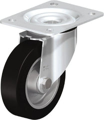 Blickle - 5" Diam x 1-37/64" Wide x 6-7/64" OAH Top Plate Mount Swivel Caster - Solid Rubber, 550 Lb Capacity, Ball Bearing, 5-1/2 x 4-3/8" Plate - Exact Tooling
