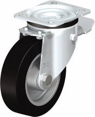 Blickle - 5" Diam x 1-37/64" Wide x 6-7/64" OAH Top Plate Mount Swivel Caster with Brake - Solid Rubber, 550 Lb Capacity, Ball Bearing, 3-15/16 x 3-3/8" Plate - Exact Tooling
