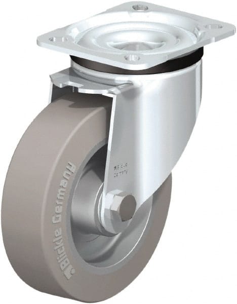 Blickle - 5" Diam x 1-37/64" Wide x 6-7/64" OAH Top Plate Mount Swivel Caster - Solid Rubber, 550 Lb Capacity, Ball Bearing, 3-15/16 x 3-3/8" Plate - Exact Tooling