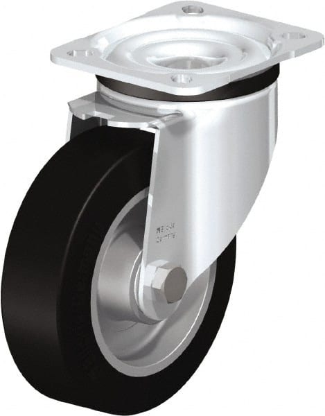 Blickle - 5" Diam x 1-37/64" Wide x 6-7/64" OAH Top Plate Mount Swivel Caster - Solid Rubber, 550 Lb Capacity, Ball Bearing, 3-15/16 x 3-3/8" Plate - Exact Tooling