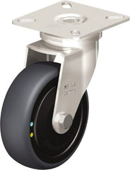 Blickle - 3" Diam x 63/64" Wide x 3-15/16" OAH Top Plate Mount Swivel Caster - Thermoplastic Rubber Elastomer (TPE), 110 Lb Capacity, Ball Bearing, 2-3/8 x 2-3/8" Plate - Exact Tooling