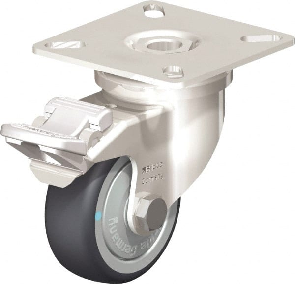Blickle - 2" Diam x 3/4" Wide x 2-51/64" OAH Top Plate Mount Swivel Caster with Brake - Thermoplastic Rubber Elastomer (TPE), 110 Lb Capacity, Ball Bearing, 2-3/8 x 2-3/8" Plate - Exact Tooling