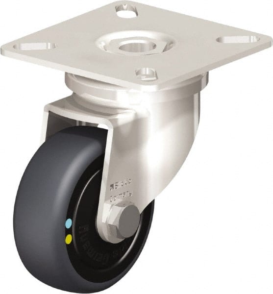 Blickle - 2" Diam x 3/4" Wide x 2-51/64" OAH Top Plate Mount Swivel Caster - Thermoplastic Rubber Elastomer (TPE), 66 Lb Capacity, Ball Bearing, 2-3/8 x 2-3/8" Plate - Exact Tooling