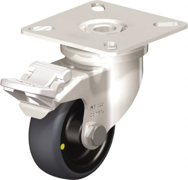 Blickle - 2" Diam x 3/4" Wide x 2-51/64" OAH Top Plate Mount Swivel Caster with Brake - Thermoplastic Rubber Elastomer (TPE), 66 Lb Capacity, Plain Bore Bearing, 2-3/8 x 2-3/8" Plate - Exact Tooling