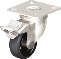 Blickle - 2" Diam x 3/4" Wide x 2-51/64" OAH Top Plate Mount Swivel Caster with Brake - Thermoplastic Rubber Elastomer (TPE), 66 Lb Capacity, Plain Bore Bearing, 2-3/8 x 2-3/8" Plate - Exact Tooling