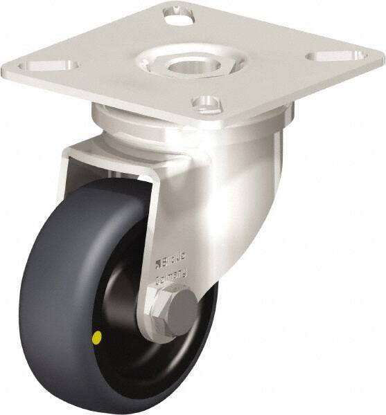 Blickle - 2" Diam x 3/4" Wide x 2-51/64" OAH Top Plate Mount Swivel Caster - Thermoplastic Rubber Elastomer (TPE), 66 Lb Capacity, Plain Bore Bearing, 2-3/8 x 2-3/8" Plate - Exact Tooling