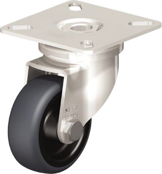 Blickle - 2" Diam x 3/4" Wide x 2-51/64" OAH Top Plate Mount Swivel Caster - Thermoplastic Rubber Elastomer (TPE), 110 Lb Capacity, Plain Bore Bearing, 2-3/8 x 2-3/8" Plate - Exact Tooling