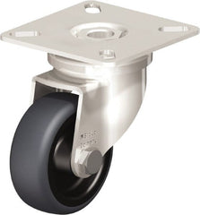 Blickle - 2" Diam x 3/4" Wide x 2-51/64" OAH Top Plate Mount Swivel Caster - Thermoplastic Rubber Elastomer (TPE), 110 Lb Capacity, Plain Bore Bearing, 2-3/8 x 2-3/8" Plate - Exact Tooling