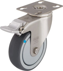 Blickle - 3" Diam x 1-1/4" Wide x 4-3/8" OAH Top Plate Mount Swivel Caster with Brake - Thermoplastic Rubber Elastomer (TPE), 220 Lb Capacity, Ball Bearing, 3-9/16 x 2-5/8" Plate - Exact Tooling