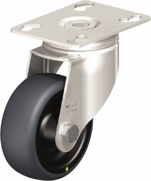 Blickle - 3" Diam x 1-1/4" Wide x 4-3/8" OAH Top Plate Mount Swivel Caster - Thermoplastic Rubber Elastomer (TPE), 143 Lb Capacity, Plain Bore Bearing, 3-9/16 x 2-5/8" Plate - Exact Tooling