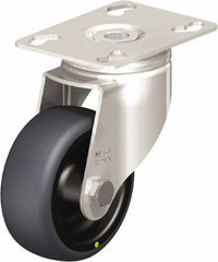 Blickle - 3" Diam x 1-1/4" Wide x 4-3/8" OAH Top Plate Mount Swivel Caster - Thermoplastic Rubber Elastomer (TPE), 143 Lb Capacity, Plain Bore Bearing, 3-9/16 x 2-5/8" Plate - Exact Tooling