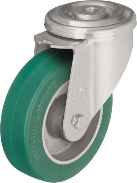 Blickle - 5" Diam x 1-37/64" Wide x 6-7/64" OAH Hollow Kingpin Mount Swivel Caster - Polyurethane-Elastomer Blickle Softhane, 770 Lb Capacity, Ball Bearing, Hollow Kingpin Stem - Exact Tooling
