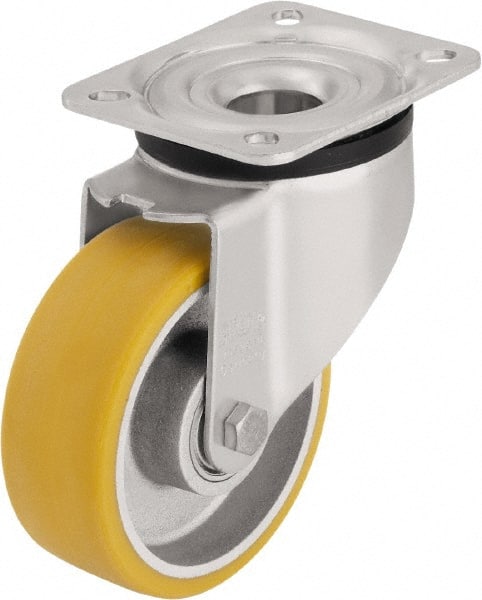 Blickle - 3" Diam x 1-11/64" Wide x 4-21/64" OAH Top Plate Mount Swivel Caster - Polyurethane-Elastomer Blickle Extrathane, 396 Lb Capacity, Ball Bearing, 3-15/16 x 3-3/8" Plate - Exact Tooling