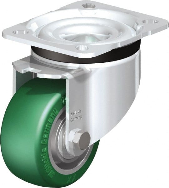 Blickle - 3" Diam x 1-9/16" Wide x 4-21/64" OAH Top Plate Mount Swivel Caster - Polyurethane-Elastomer Blickle Softhane, 506 Lb Capacity, Ball Bearing, 3-15/16 x 3-3/8" Plate - Exact Tooling