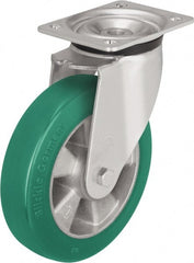 Blickle - 8" Diam x 2" Wide x 9-21/32" OAH Top Plate Mount Swivel Caster - Polyurethane-Elastomer Blickle Softhane, 1,320 Lb Capacity, Ball Bearing, 5-1/2 x 4-3/8" Plate - Exact Tooling