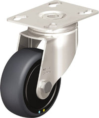 Blickle - 3" Diam x 1-1/4" Wide x 4-3/8" OAH Top Plate Mount Swivel Caster - Thermoplastic Rubber Elastomer (TPE), 143 Lb Capacity, Ball Bearing, 3-9/16 x 2-5/8" Plate - Exact Tooling