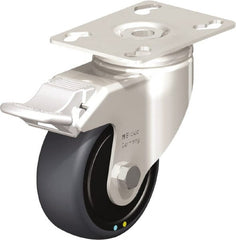 Blickle - 3" Diam x 1-1/4" Wide x 4-3/8" OAH Top Plate Mount Swivel Caster with Brake - Thermoplastic Rubber Elastomer (TPE), 143 Lb Capacity, Ball Bearing, 3-9/16 x 2-5/8" Plate - Exact Tooling