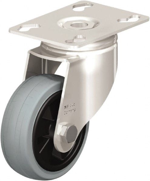 Blickle - 3" Diam x 63/64" Wide x 4-3/8" OAH Top Plate Mount Swivel Caster - Solid Rubber, 176 Lb Capacity, Plain Bore Bearing, 3-9/16 x 2-5/8" Plate - Exact Tooling