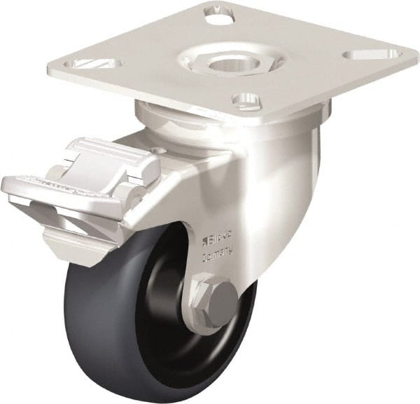 Blickle - 2" Diam x 3/4" Wide x 2-51/64" OAH Top Plate Mount Swivel Caster with Brake - Thermoplastic Rubber Elastomer (TPE), 110 Lb Capacity, Plain Bore Bearing, 2-3/8 x 2-3/8" Plate - Exact Tooling
