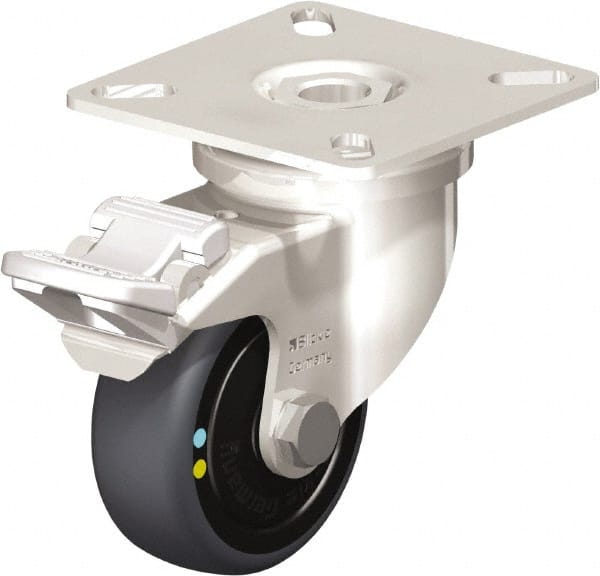 Blickle - 2" Diam x 3/4" Wide x 2-51/64" OAH Top Plate Mount Swivel Caster with Brake - Thermoplastic Rubber Elastomer (TPE), 66 Lb Capacity, Ball Bearing, 2-3/8 x 2-3/8" Plate - Exact Tooling