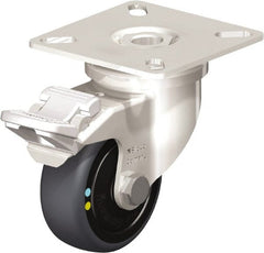 Blickle - 2" Diam x 3/4" Wide x 2-51/64" OAH Top Plate Mount Swivel Caster with Brake - Thermoplastic Rubber Elastomer (TPE), 66 Lb Capacity, Ball Bearing, 2-3/8 x 2-3/8" Plate - Exact Tooling